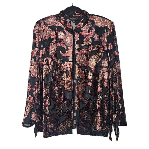 VTG Studio I Top SZ 12 Burnout Velvet Black Pink Frog‎ Clasp Whimsy Goth Paisley - Picture 1 of 8